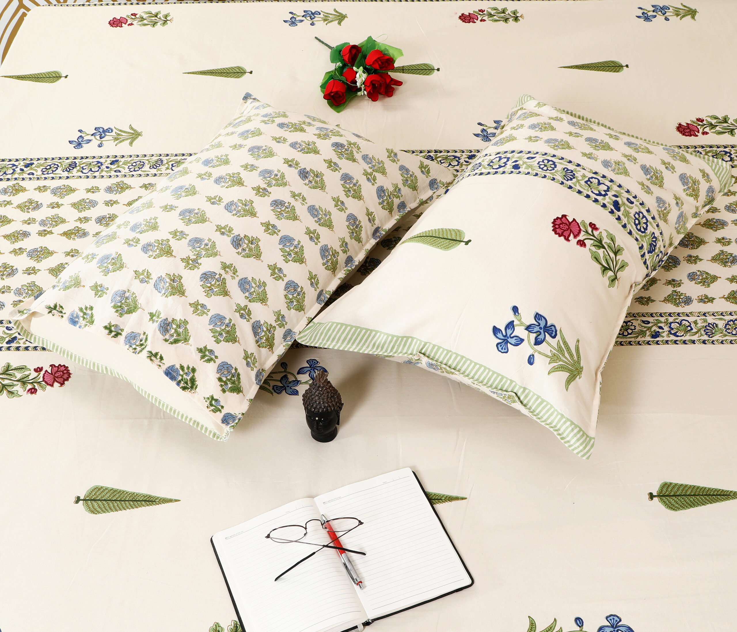 Hand block printed king size bedsheet sample design wholesale India Highmour