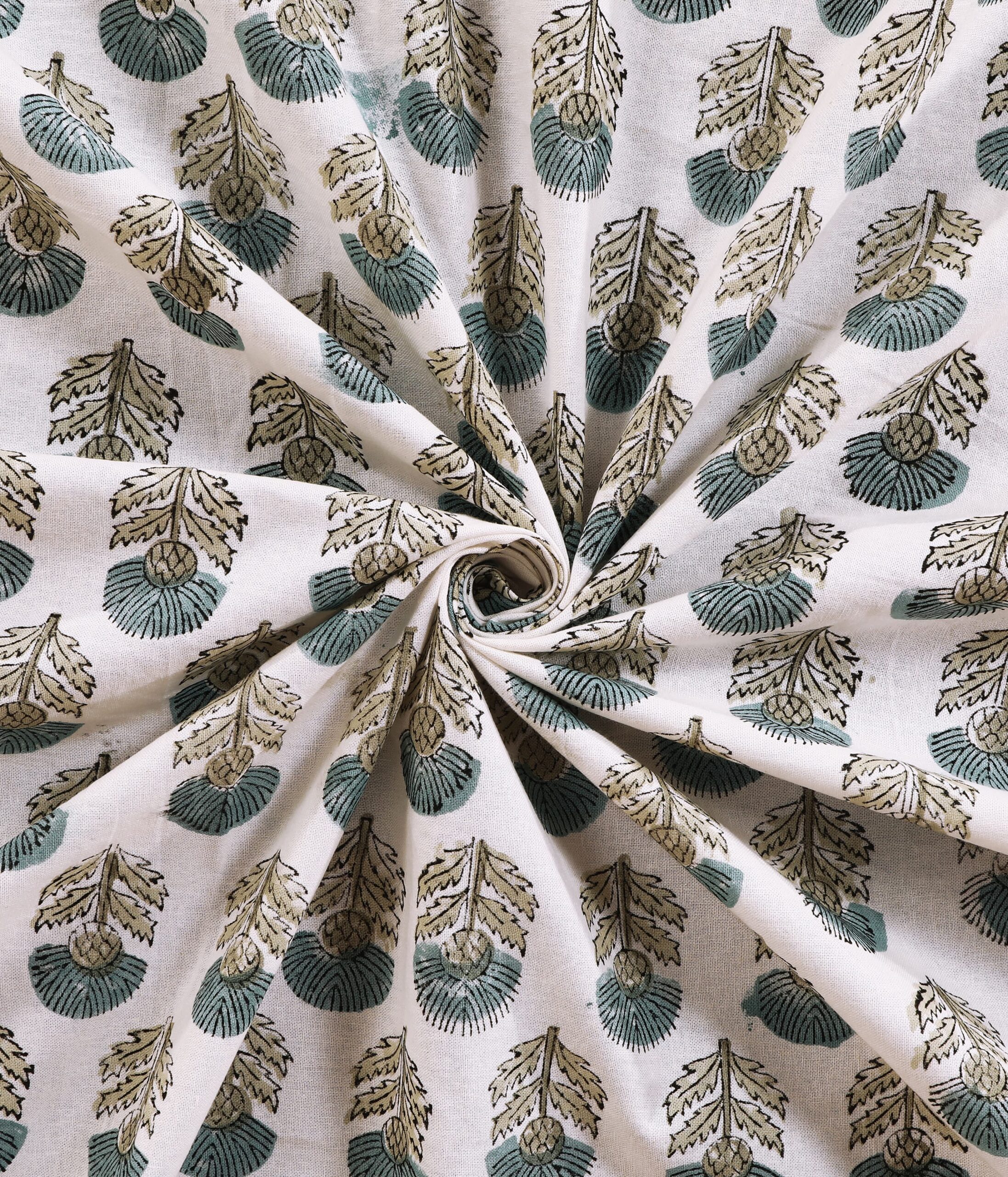 Sage Paisley hand block printed bedsheet close-up wholesale India Highmour