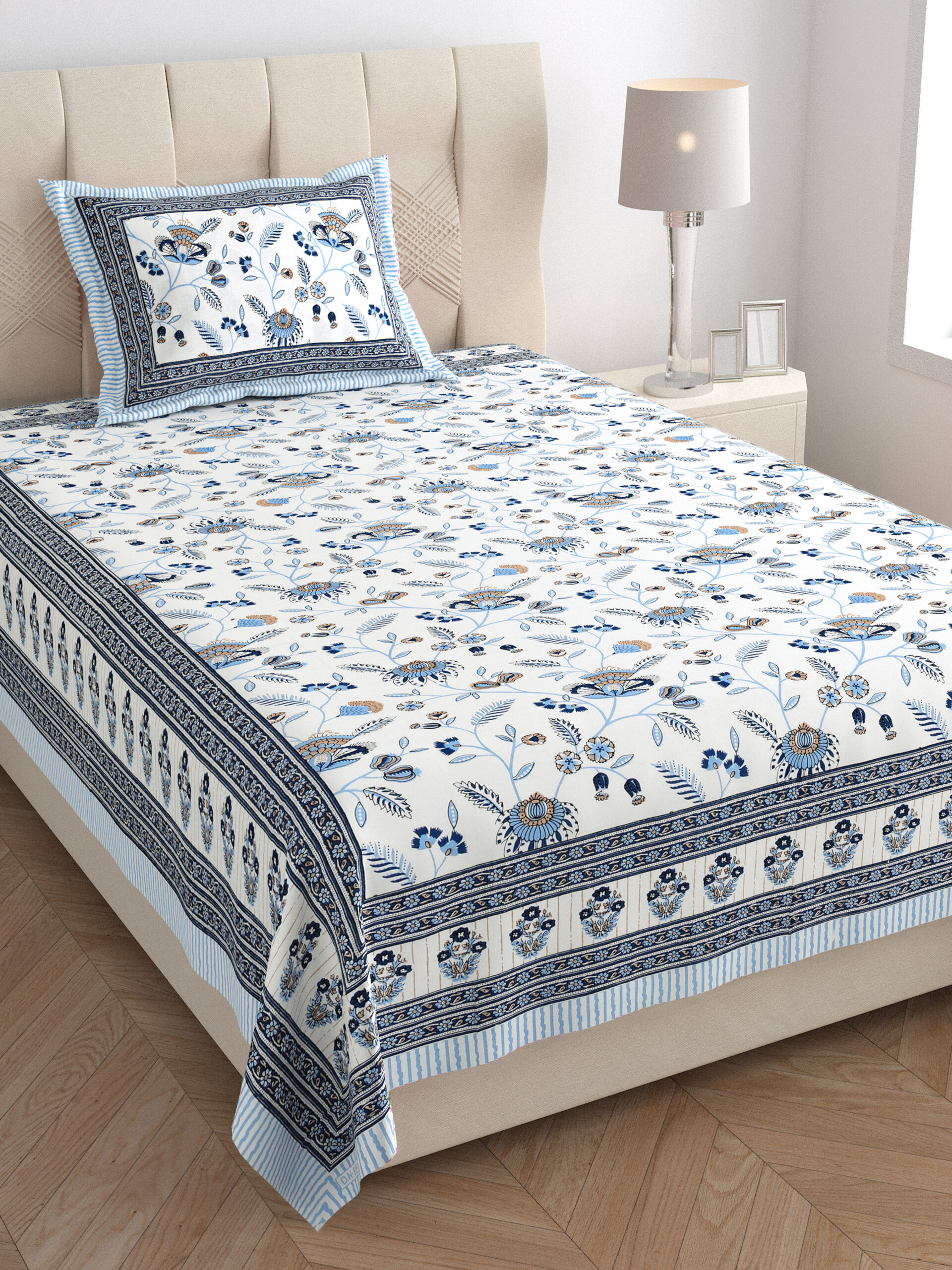 Single bedsheet with zipper pillow cover wholesale Jaipur India