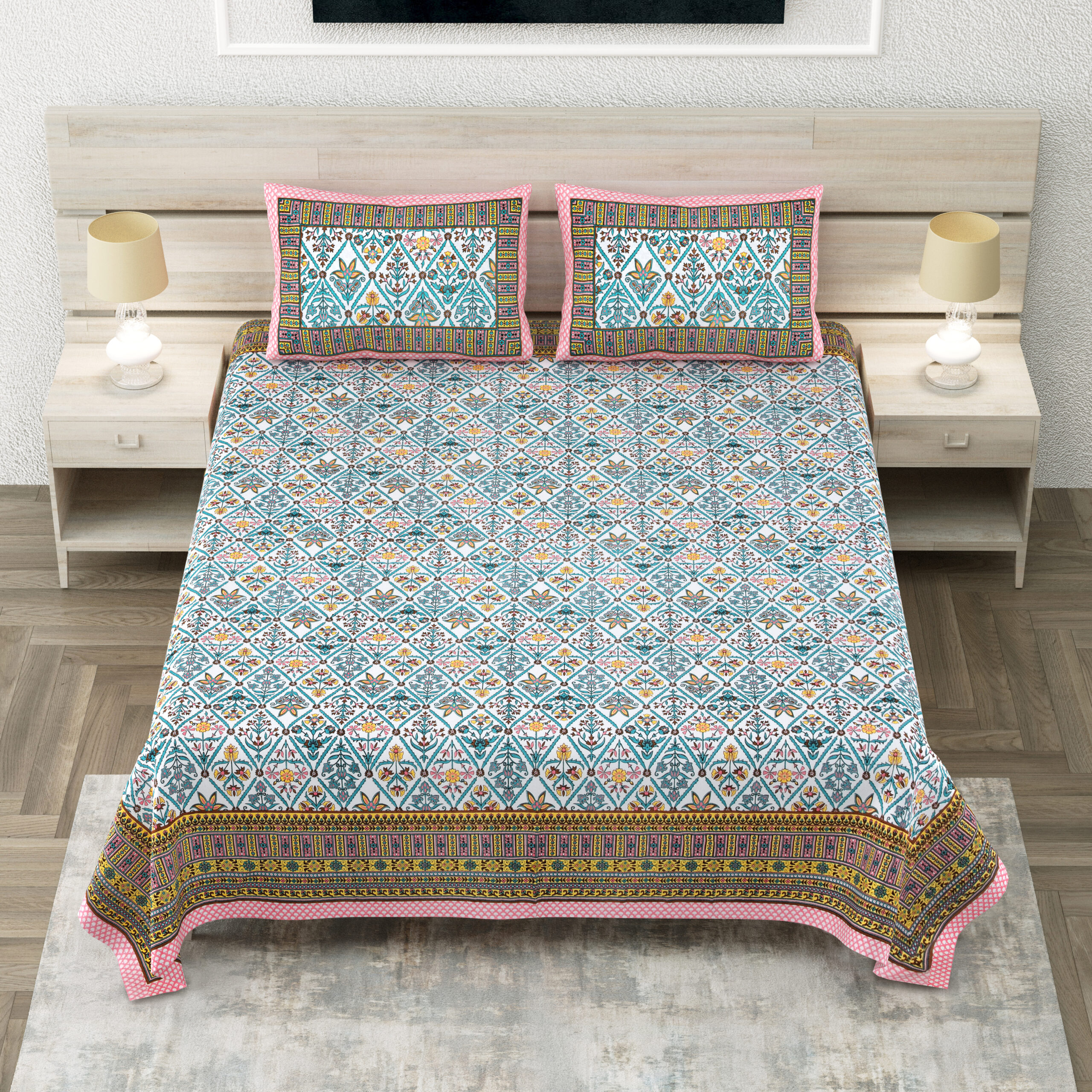 King size Sanganeri cotton wholesale bedsheet India Highmour
