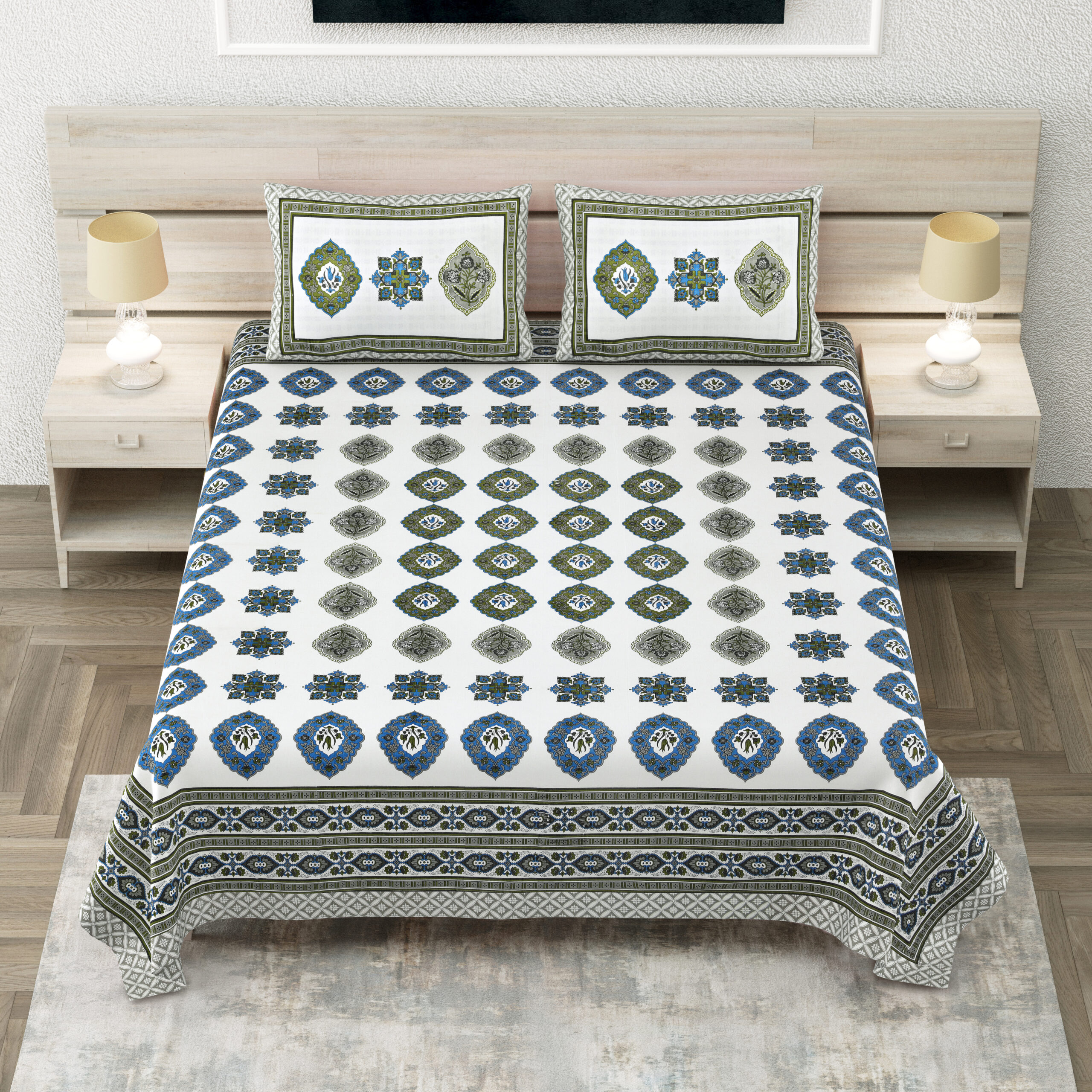 Sanganeri printed king size bedsheet India wholesale sample